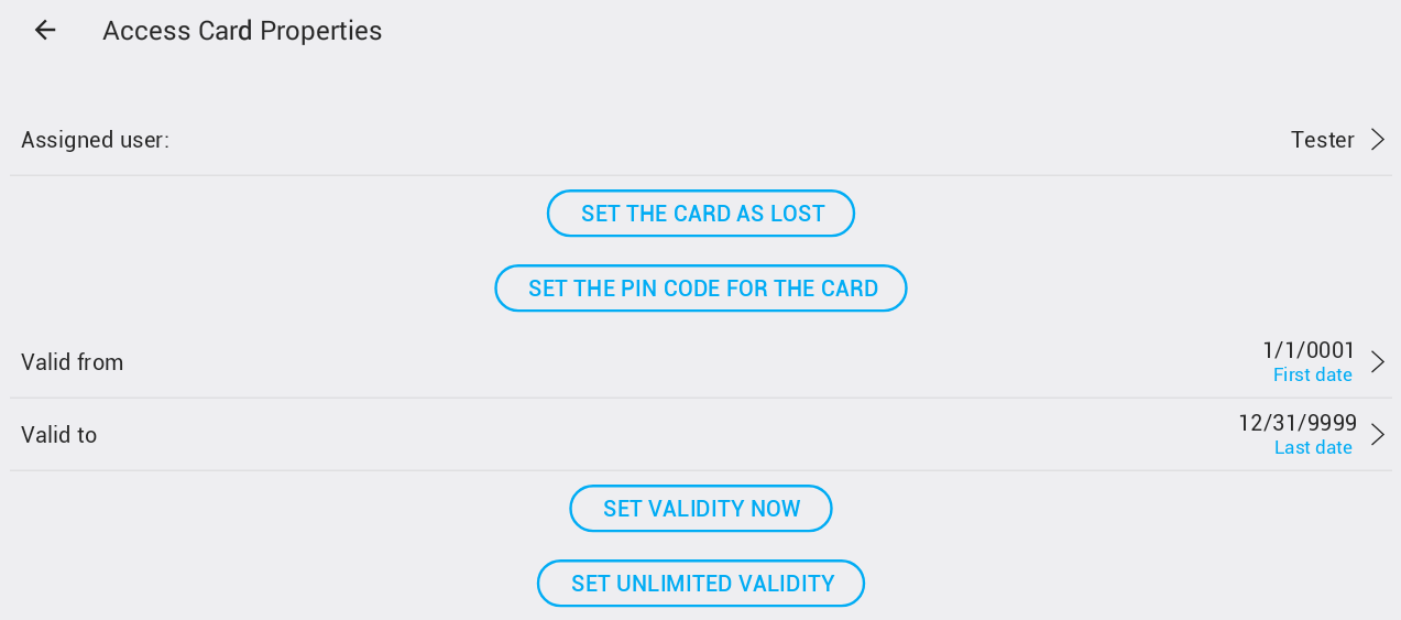 Vlastnosti přístupové karty