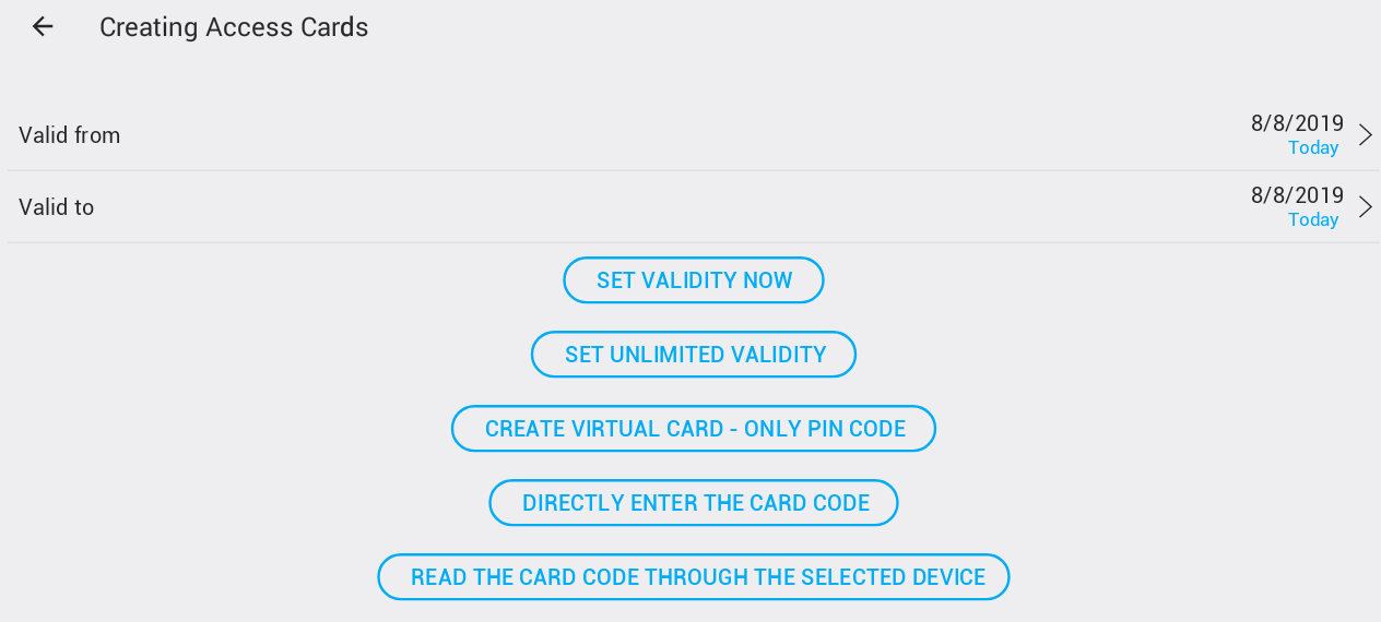 Stránka pro přidání karty