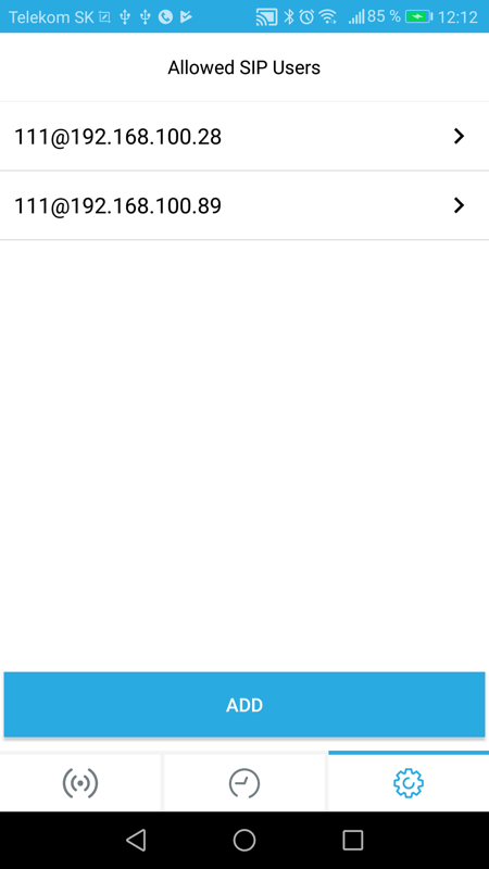 Zrzut ekranu dozwolonych użytkowników SIP