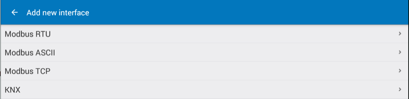 Výběr KNX ze seznamu rozhraní