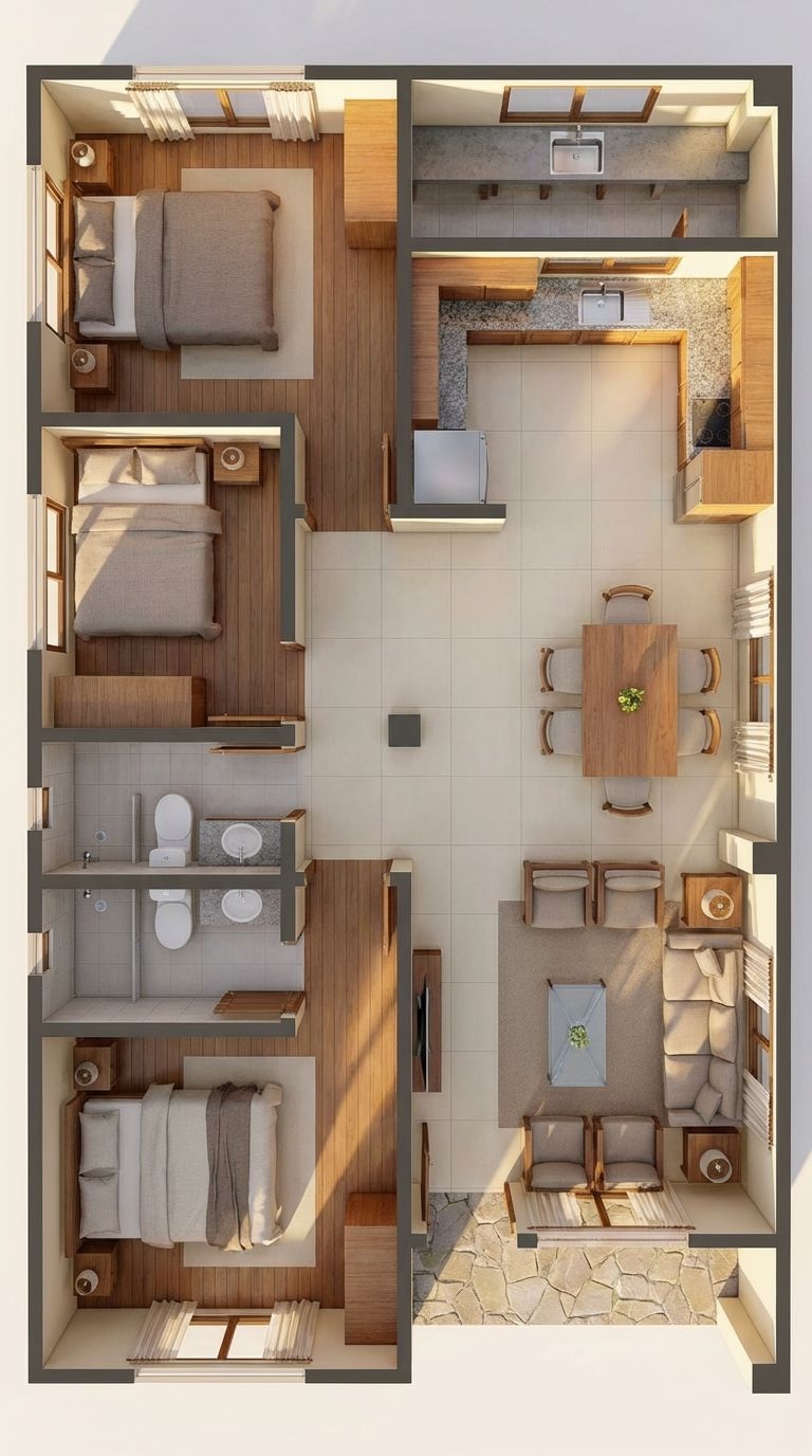 Denný render interiéru vygenerovaný z pôdorysu