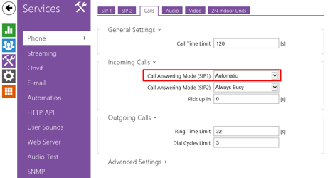 Nastavenia hovorov pre 2N