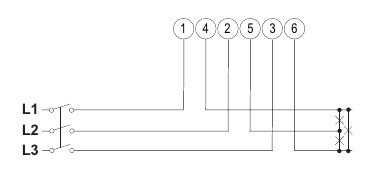Carlo Gavazzi EM340 — schéma zapojenia trojfázová 3-vodičová sústava