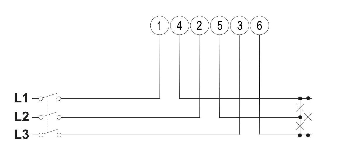 Carlo Gavazzi EM340 — schema di cablaggio trifase 3 fili