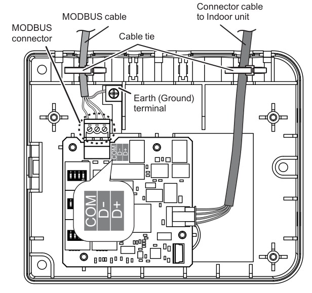 Fujitsu UTY-VMSX rozloženie dosky s DIP prepínačmi SET4-SET7 a LED indikátormi