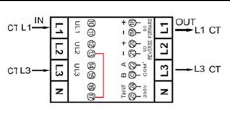 Schéma zapojení Inepro PRO380-CT 3-fázové 3-vodičové Open Delta (Aron)