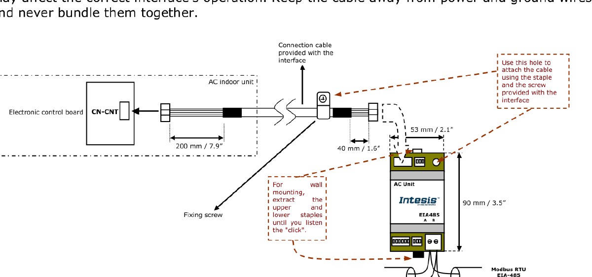 Intesis PA-AC-MBS-1 connection to the Panasonic indoor unit CN-CNT socket and to the EIA-485 bus