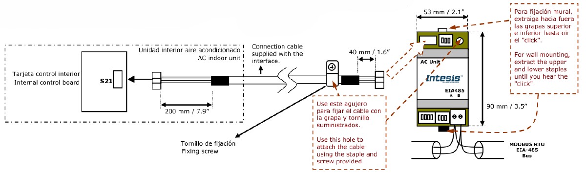 IntesisBOX DK-AC-MBS-1 installation sheet — wiring diagram and physical layout