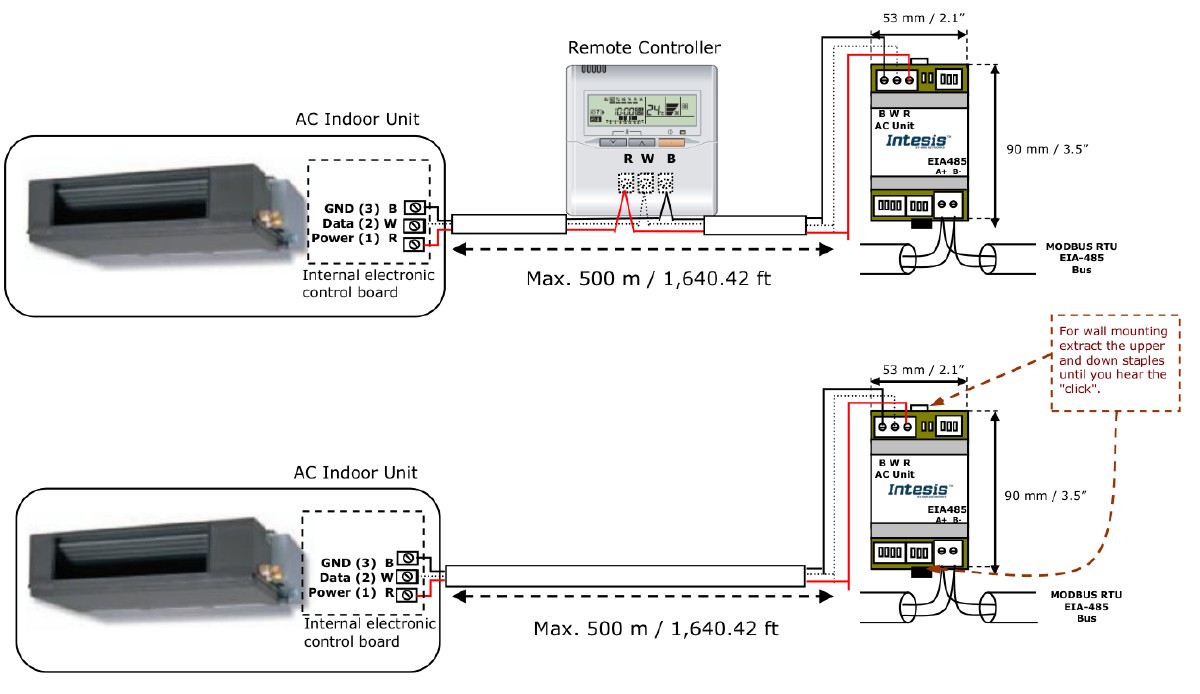 IntesisBOX FJ-RC-MBS-1 BWR bus connection — gateway as Slave parallel to wired remote controller, and gateway as Master without remote controller