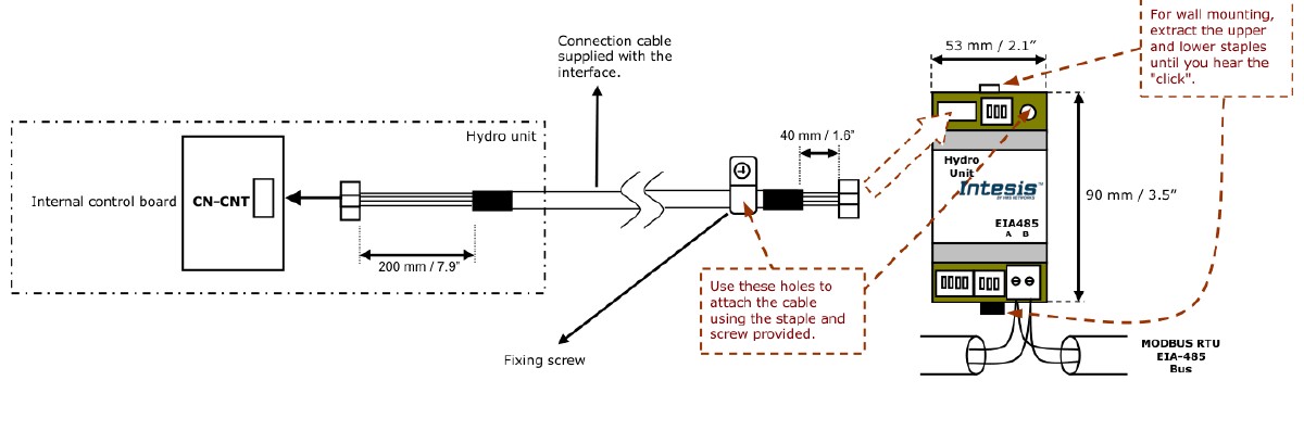 IntesisBox INMBSPAN001A000 connection diagram — hydro unit and RS-485 wiring