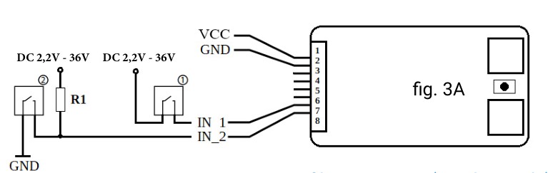 Shelly UNI reed contact wiring with AC supply