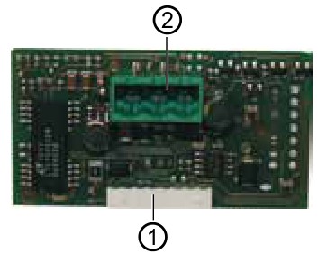 Wolf WRS-K Modbus interface card with connection block ① and RS-485 terminal block ②