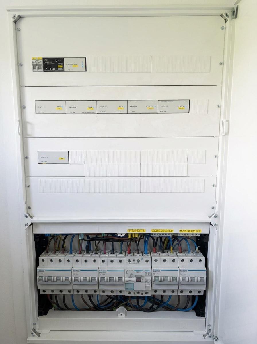 Rozdzielnica z modułami TapHome w pomieszczeniu technicznym